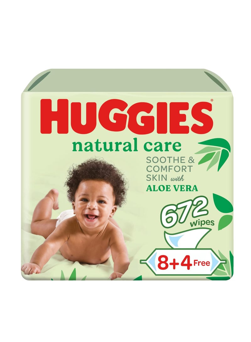 Huggies Natural Baby Wipes, Aloe Vera Wipes, 12 Pack x 56 Wipes (672 Wipes)