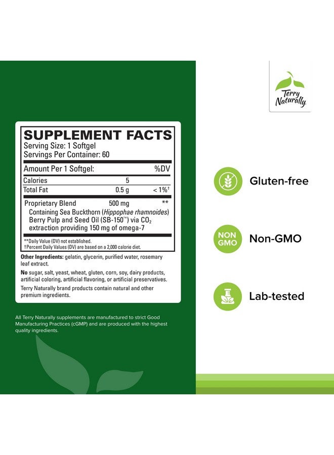 Terry Naturally Omega-7 Dry Eye Relief - Eye Health Supplement with Buckthorn Seed Oil - Dietary Supplement to Aid Dry Eye Relief - 60 Softgels, 2 Pack - Image 2