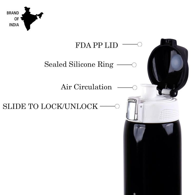 PROBOTT Probott Icon 1000 ml Thermosteel Vacuum Insulated Double Walled Thermos Flask 1 Litre, Black | Flip Top Cap | Leakproof | Gym | Sports | Office | Home | Kitchen | Travel | Water, Tea, Coffee, Shakes  - Image 3
