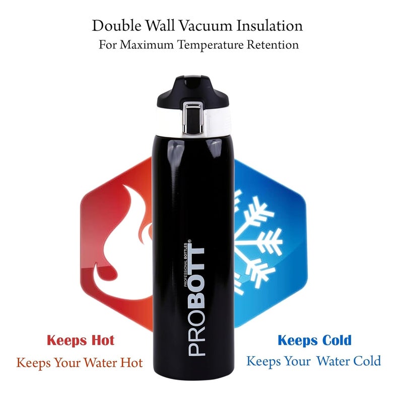 PROBOTT Probott Icon 1000 ml Thermosteel Vacuum Insulated Double Walled Thermos Flask 1 Litre, Black | Flip Top Cap | Leakproof | Gym | Sports | Office | Home | Kitchen | Travel | Water, Tea, Coffee, Shakes  - Image 5