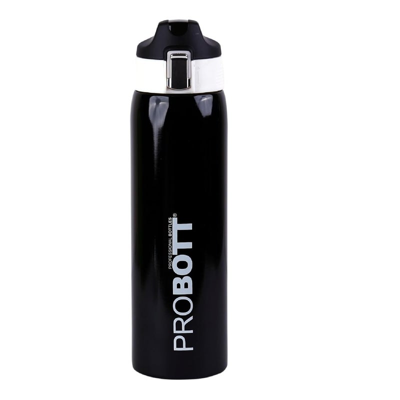 PROBOTT Probott Icon 1000 ml Thermosteel Vacuum Insulated Double Walled Thermos Flask 1 Litre, Black | Flip Top Cap | Leakproof | Gym | Sports | Office | Home | Kitchen | Travel | Water, Tea, Coffee, Shakes  - Image 1