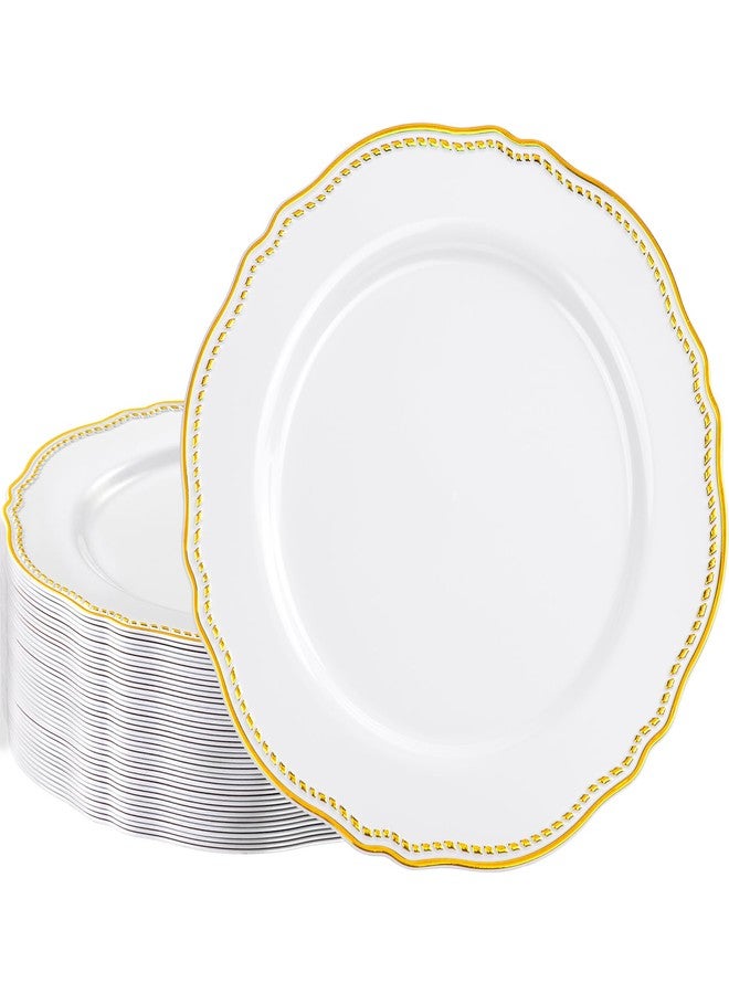 Hioasis 60pcs Gold Plastic Plates - White and Gold Disposable Dinnerware with Gold Rim, Heavy-duty, 10.25 inch, Dinner Plates for Party & Wedding - Image 1
