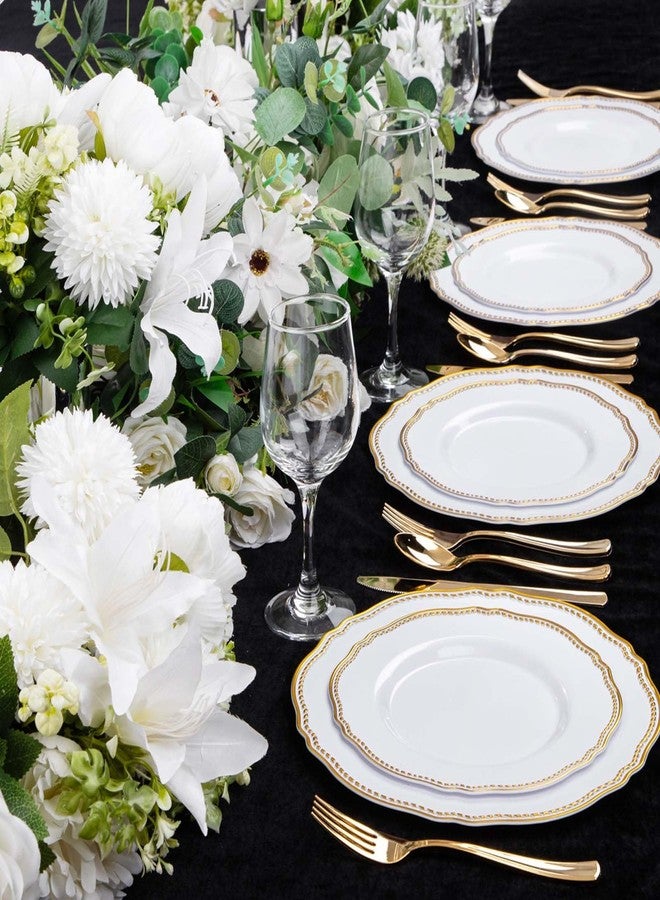 Hioasis 60pcs Gold Plastic Plates - White and Gold Disposable Dinnerware with Gold Rim, Heavy-duty, 10.25 inch, Dinner Plates for Party & Wedding - Image 5