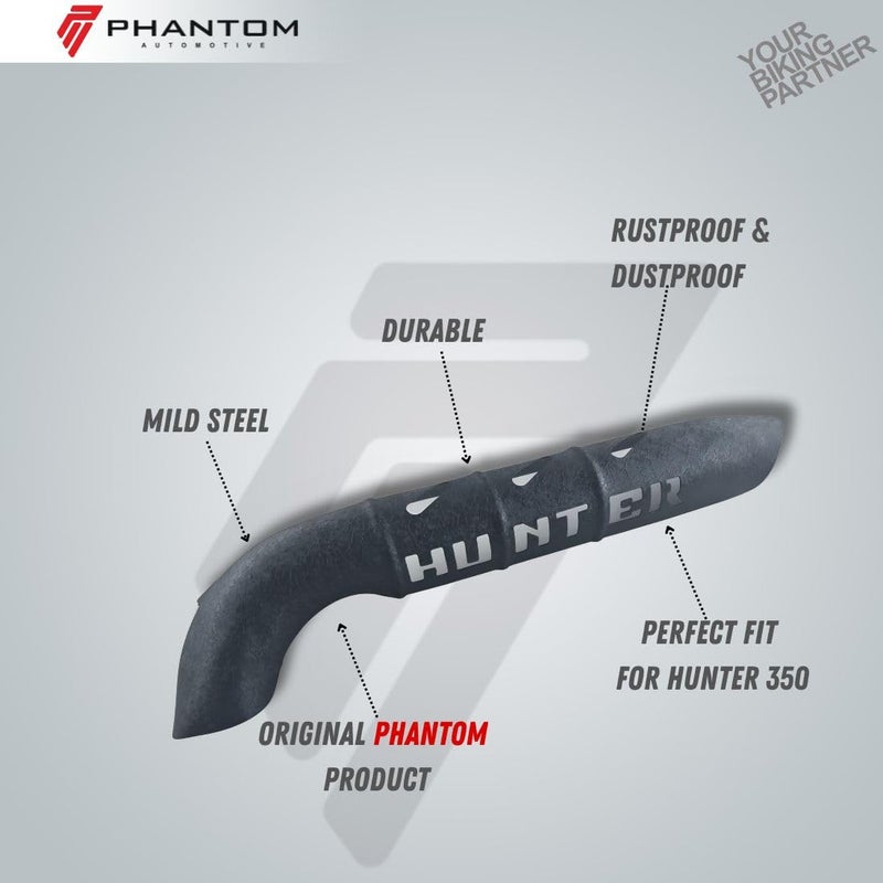Phantom Premium Quality Royall Enfiielld Hunnter 350 Mild Steel Black Matte Finish Heat Shield– Heavy-Duty Exhaust Protector Guard - Image 3