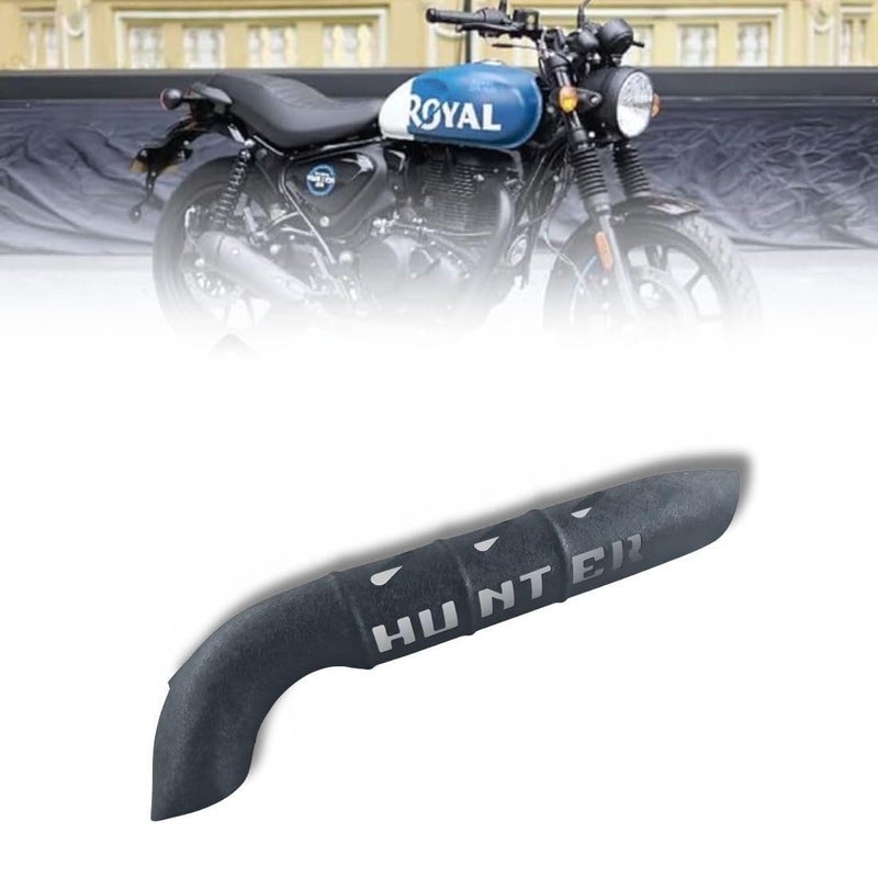 Phantom Premium Quality Royall Enfiielld Hunnter 350 Mild Steel Black Matte Finish Heat Shield– Heavy-Duty Exhaust Protector Guard - Image 1