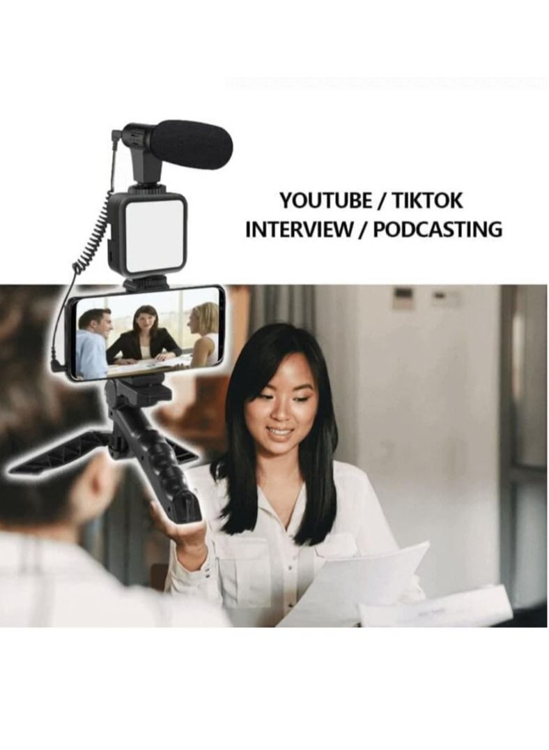 Smartphone & Camera Vlogging Studio Kits Video Shooting Photography Suit with Microphone LED Fill Light Mini Tripod  - Image 2