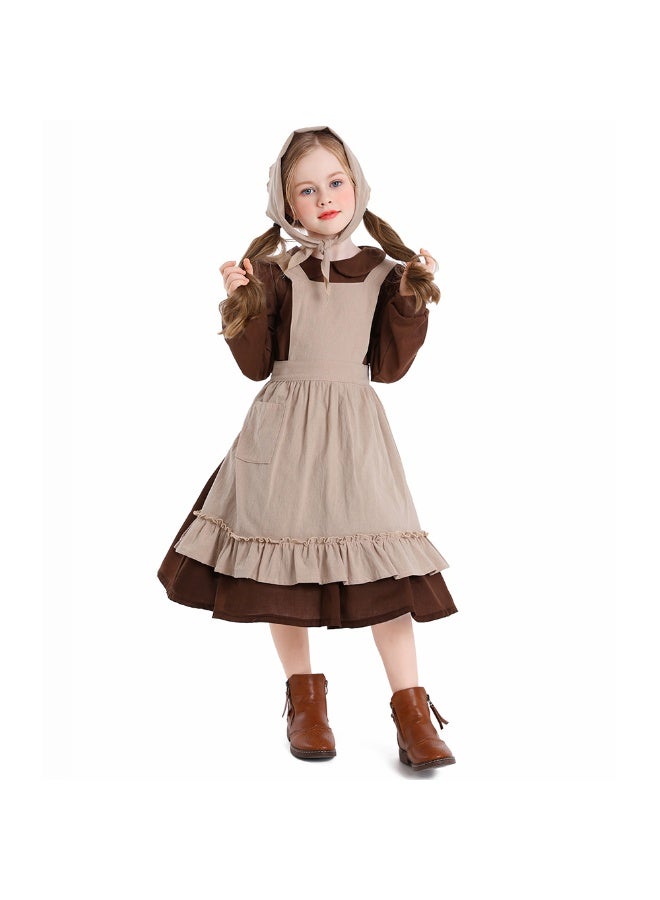 NIBEMINENT Pioneer Dress Girls Colonial Costume Prairie Pilgrim Girl Dresses with Apron and Bonnet - Image 1