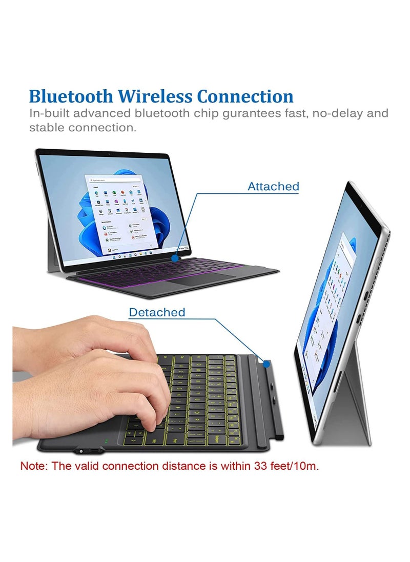 Type Cover for Microsoft Surface Pro 7/ Pro 7 Plus/Pro 6/ Pro 5/ Pro 4 12.3"/Pro 3, Portable Bluetooth 5.0 Wireless,Multi-Gesture Touchpad 7-Color Backlit Keyboard for Surface Pro 7/7+/6/5/4/3