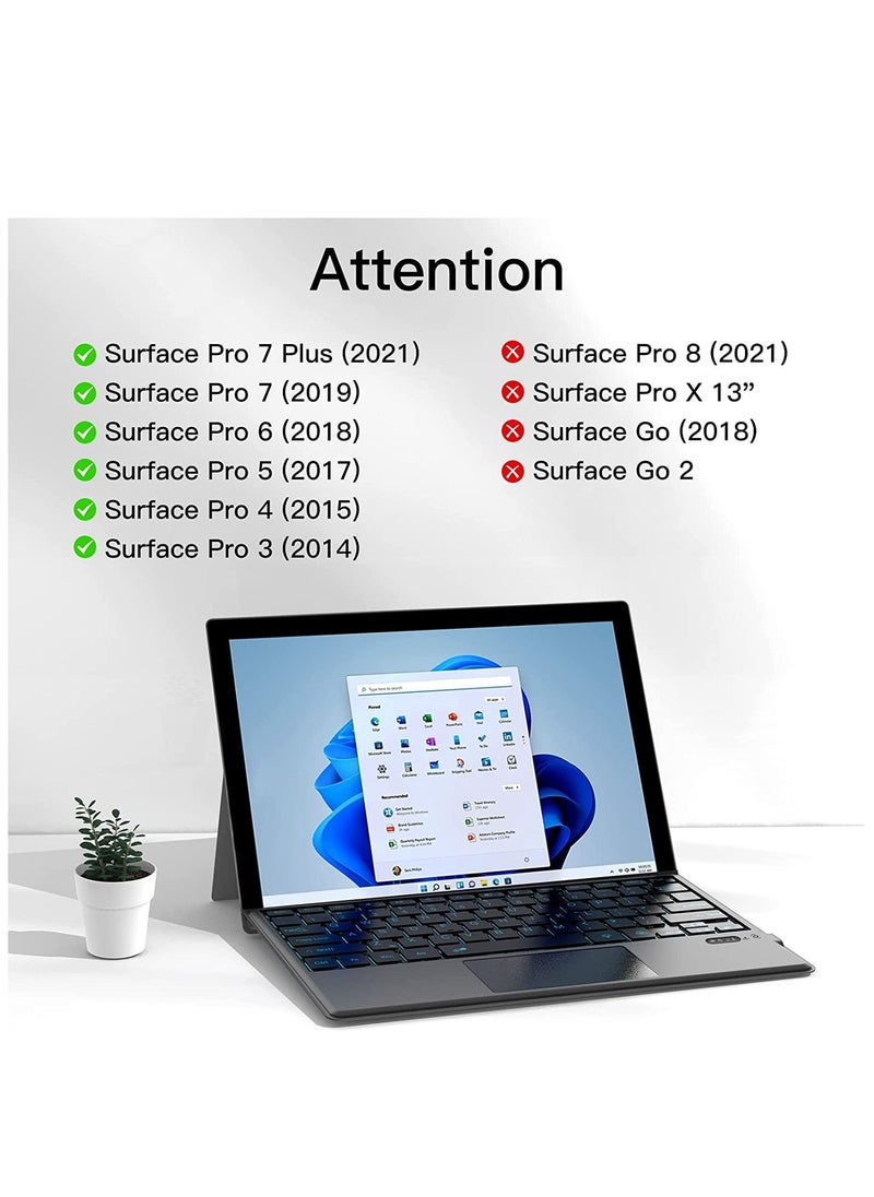 Type Cover for Microsoft Surface Pro 7/ Pro 7 Plus/Pro 6/ Pro 5/ Pro 4 12.3"/Pro 3, Portable Bluetooth 5.0 Wireless,Multi-Gesture Touchpad 7-Color Backlit Keyboard for Surface Pro 7/7+/6/5/4/3