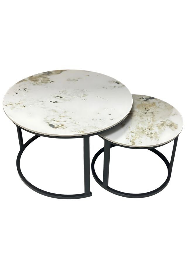 SULSHA Nesting Tables Removable Set of 2 End Table, Round Coffee Tables with Black Metal Frame Legs and Marble White Top for Living Room, Bedroom, Office, Balcony, Apartment (Grey) - Image 3
