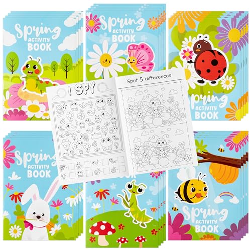BWkoss 24Pcs Spring Activity Books for Kids Insect Floral Mini Games Coloring Book Set Bulk Mazes Word Search Word Scramble Games for Hello Spring Easter Party Goodie Bags Stuffer Classroom Favors - Image 1