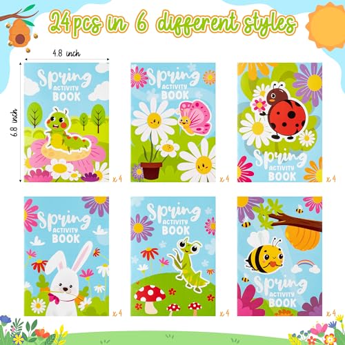 BWkoss 24Pcs Spring Activity Books for Kids Insect Floral Mini Games Coloring Book Set Bulk Mazes Word Search Word Scramble Games for Hello Spring Easter Party Goodie Bags Stuffer Classroom Favors - Image 5