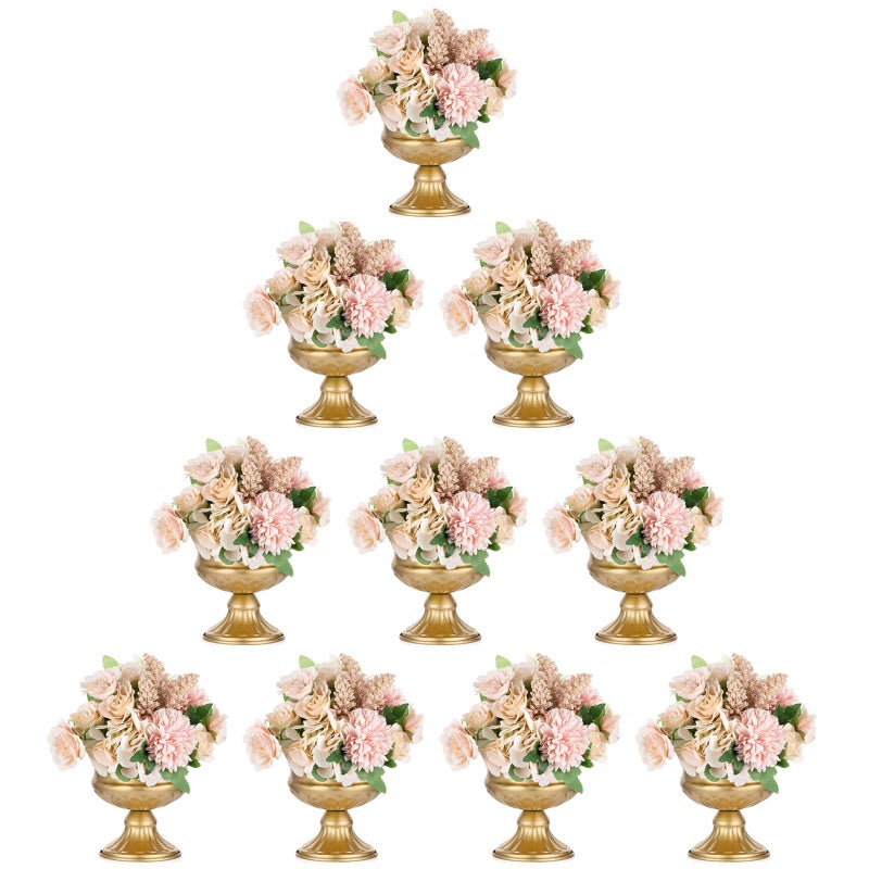 Hewory Metal Vases for Table Centerpieces, Hewory Gold Compote Pedestal Vase Floral Container Bulk, Brass Mini Footed Bowl Flower Holders Center Pieces for Wedding Birthday Party Anniversary (10pcs, 5in) - Image 1