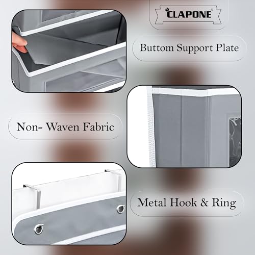 CLAPONE Over the Door Organizer/Large Pockets – Anti-Tilt Hanging Storage for Bedroom/Closet Door Storage/Bathroom/Pantry/Nursery/Bedroom (Grey, 5 Shelf Hanging Door) - Image 4