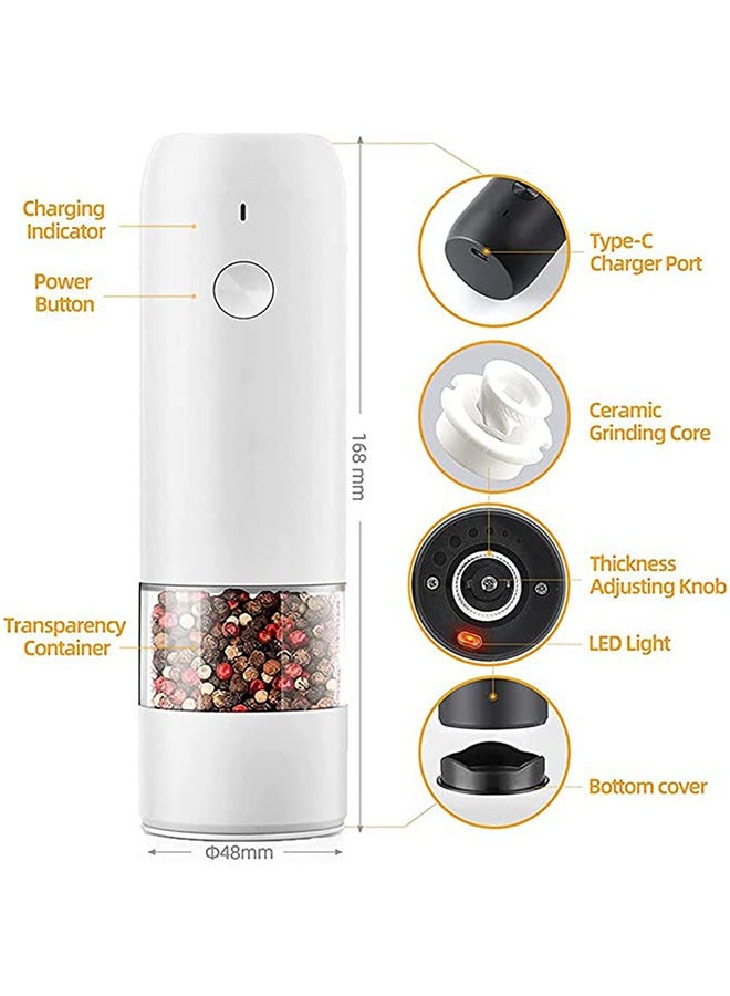 عربست الملح والفلفل المطاحن الكهربائية ، 6 بت الفلفل المطاحن والملح المطاحن ، الناقل التسلسلي العام القابلة لإعادة الشحن ، يد واحدة تعمل ، قابل للتعديل خشونة التوابل المطاحن ( أبيض ) - Image 4