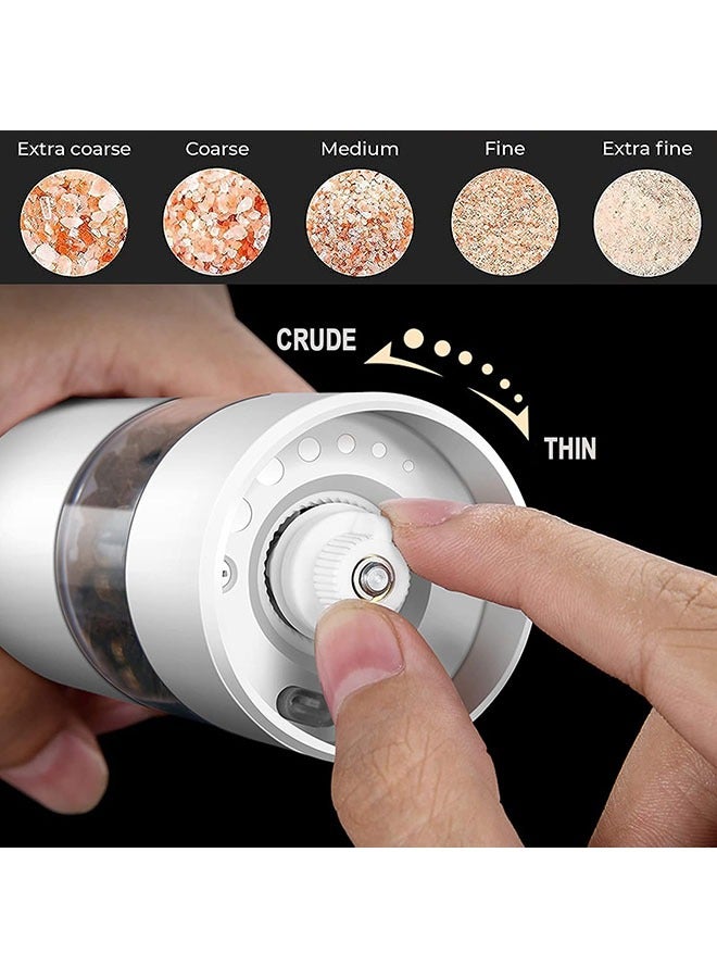 عربست الملح والفلفل المطاحن الكهربائية ، 6 بت الفلفل المطاحن والملح المطاحن ، الناقل التسلسلي العام القابلة لإعادة الشحن ، يد واحدة تعمل ، قابل للتعديل خشونة التوابل المطاحن ( أبيض ) - Image 3