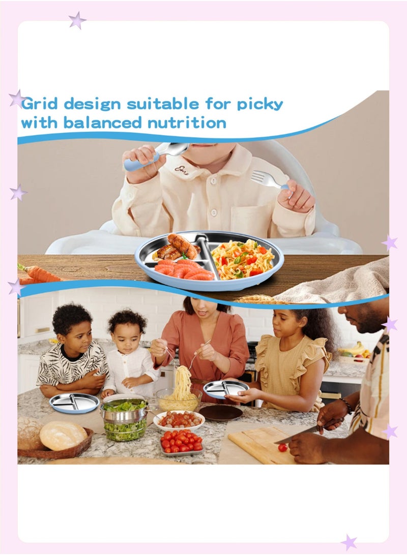 insular Stainless Steel Baby Plate with Suction, 5 Suction Cups Divided Plate with Removable 304 Stainless Steel Inner Tray, BPA-Free Silicone Baby Feeding Plate with Spoon and Fork for Toddlers (Pink) - Image 5