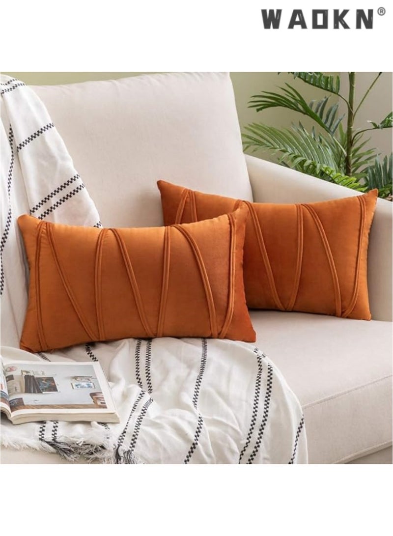 WAOKN 2 Pcs of Striped Velvet Throw Pillow Covers - Modern Decorative Accents for Couch, Bed, Sofa, and Cushions. Soft, Cozy, and Square in Shape, Perfectly Suited for Adding a Touch of Elegance to Your Living Room Decor. High-Quality Velvet Fabric with Eye-Catching Stripes 12x20 Inch - Image 1