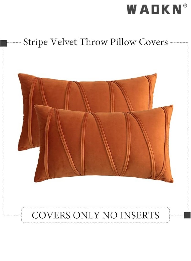 WAOKN 2 Pcs of Striped Velvet Throw Pillow Covers - Modern Decorative Accents for Couch, Bed, Sofa, and Cushions. Soft, Cozy, and Square in Shape, Perfectly Suited for Adding a Touch of Elegance to Your Living Room Decor. High-Quality Velvet Fabric with Eye-Catching Stripes 12x20 Inch - Image 5