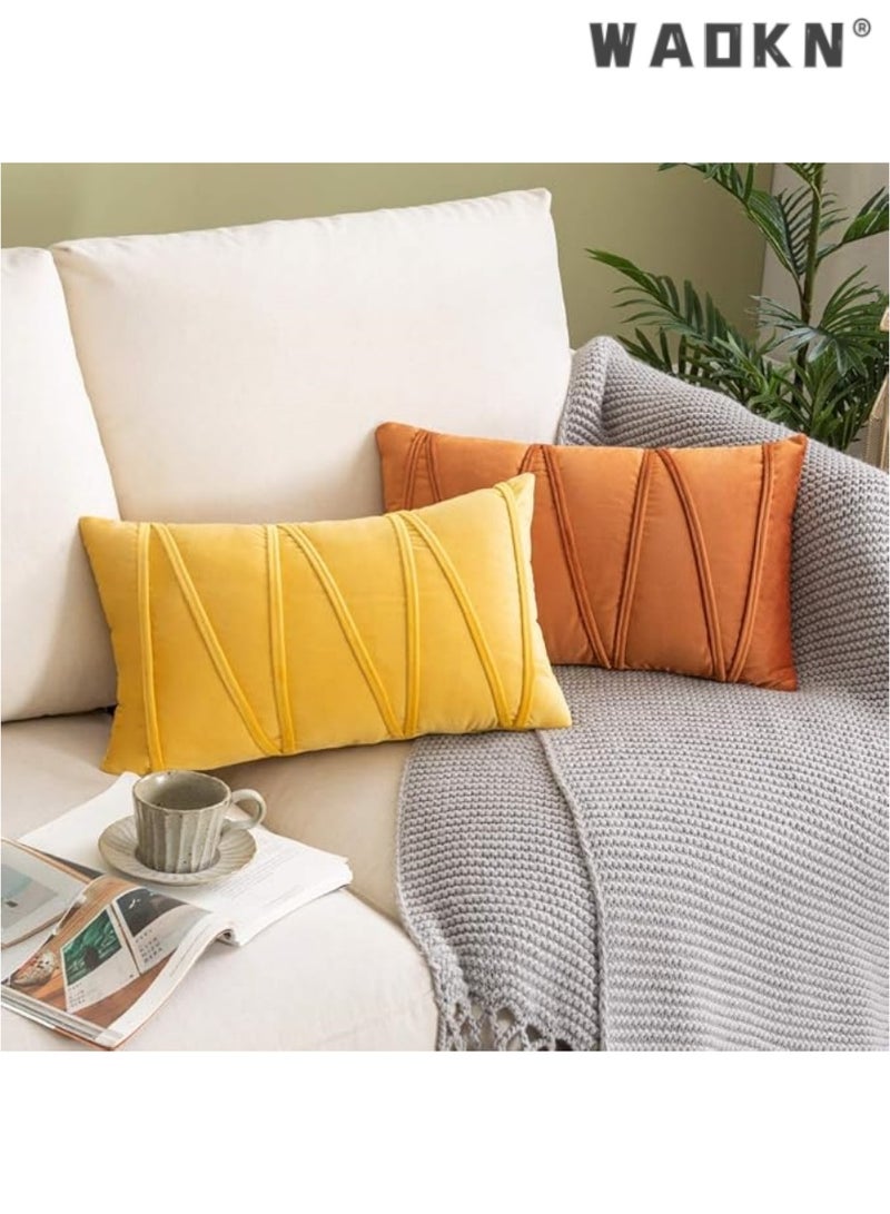 WAOKN 2 Pcs of Striped Velvet Throw Pillow Covers - Modern Decorative Accents for Couch, Bed, Sofa, and Cushions. Soft, Cozy, and Square in Shape, Perfectly Suited for Adding a Touch of Elegance to Your Living Room Decor. High-Quality Velvet Fabric with Eye-Catching Stripes 12x20 Inch - Image 4