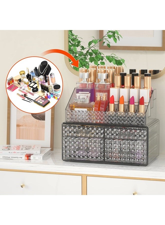 Awenia 2 Pack Stackable Makeup Organizer with Drawers[Upgraded]-Acrylic Make up Organizers and Storage Case for Cosmetics,Brush,Perfume,Jewelry Display, Vanity and Bathroom Accessories(Gray-4 Drawers, 2 Adju - Image 5