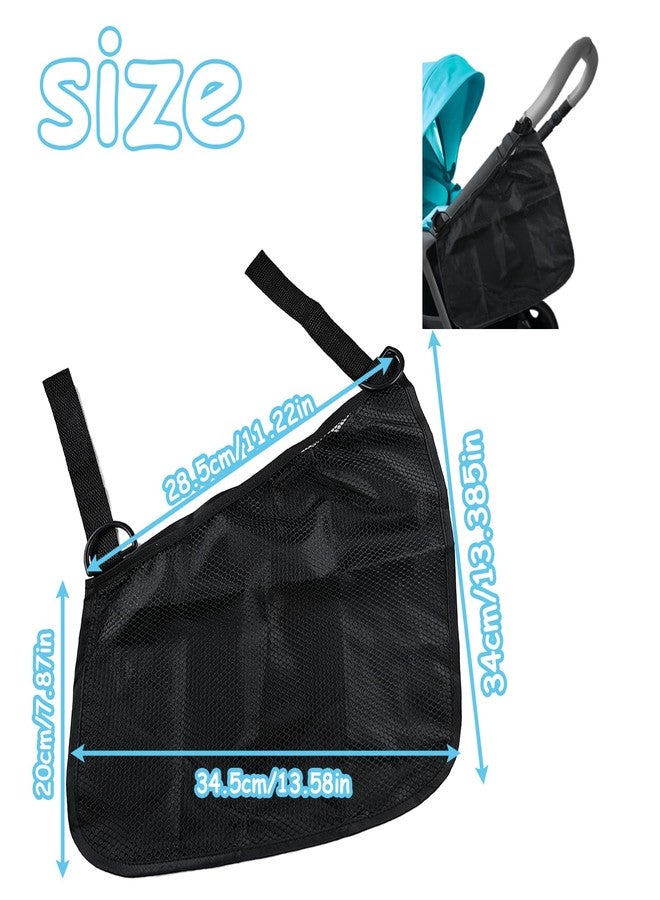 CaoXiong 2 Pack Universal Side Sling Stroller Organizer with Mesh Cargo Net,Adjustable and Non-Slip Stroller Storage Bags, Portable Side Sling Stroller Cargo Net for Baby Accessories(Black) - Image 2