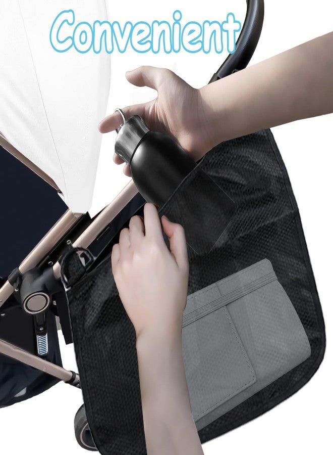 CaoXiong 2 Pack Universal Side Sling Stroller Organizer with Mesh Cargo Net,Adjustable and Non-Slip Stroller Storage Bags, Portable Side Sling Stroller Cargo Net for Baby Accessories(Black) - Image 4