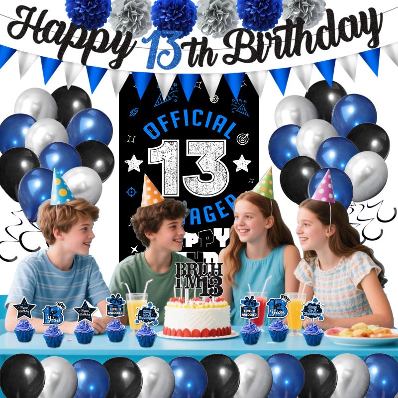 PARTY TONIGHT 13th Birthday Decorations for Boys Girls, Happy 13th Birthday Decorations Boy Inclued Official Teenager Backdrop Banner 13 year old boy birthday decorations - Image 5