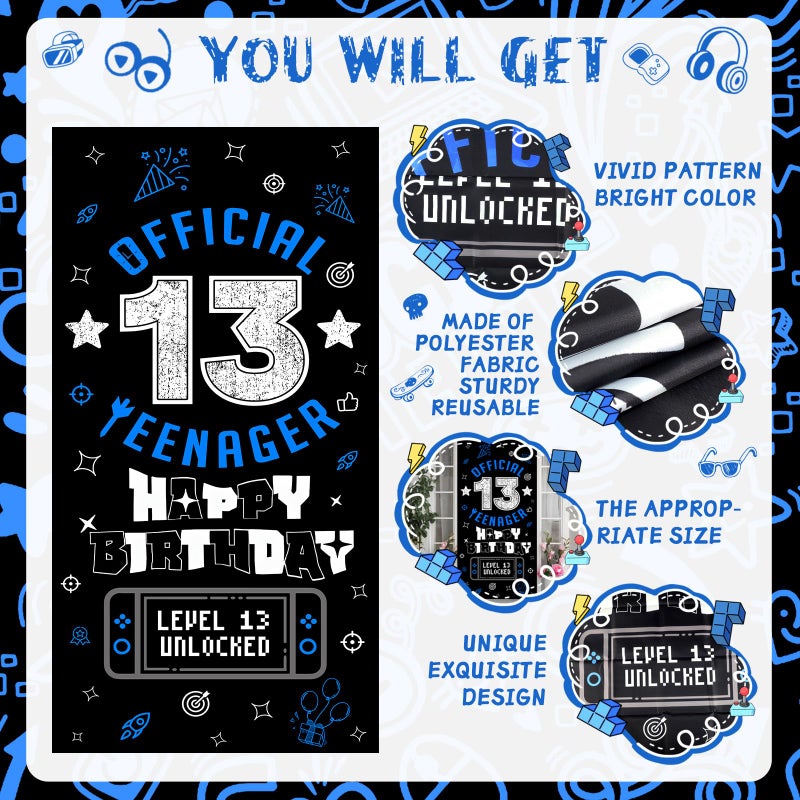 PARTY TONIGHT 13th Birthday Decorations for Boys Girls, Happy 13th Birthday Decorations Boy Inclued Official Teenager Backdrop Banner 13 year old boy birthday decorations - Image 3