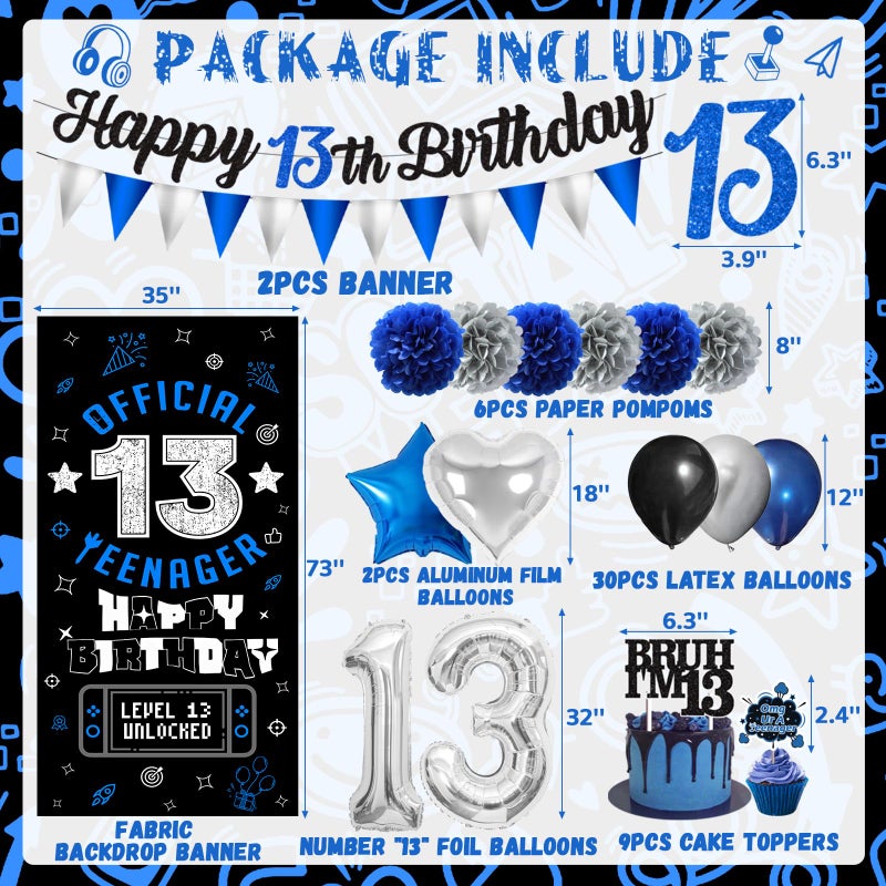PARTY TONIGHT 13th Birthday Decorations for Boys Girls, Happy 13th Birthday Decorations Boy Inclued Official Teenager Backdrop Banner 13 year old boy birthday decorations - Image 2