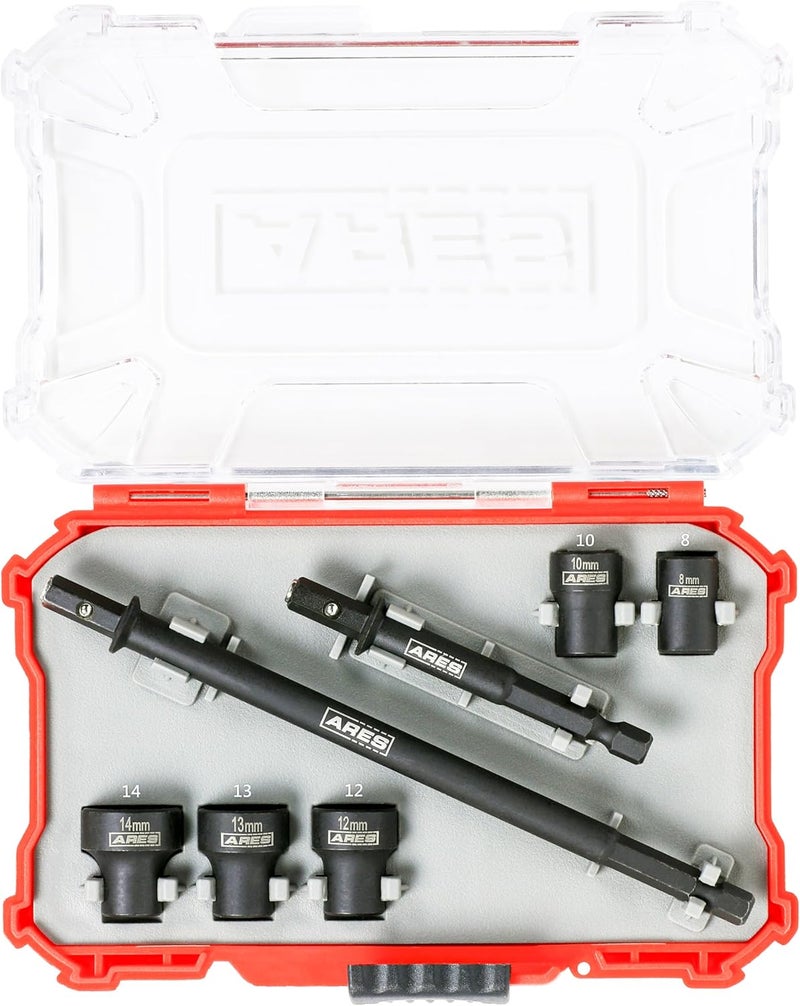 ARES 27087 – Nut Driver Set – Metric Magnetic 7-Piece – Detachable and Cleanable – Radial 6 Point Drive Sockets Load on Flats - Removable Socket Ends for Easy Cleaning – Heavy Duty CR-V Steel - Image 1