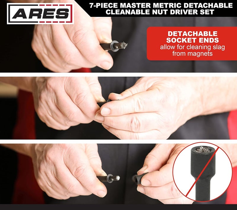 ARES 27087 – Nut Driver Set – Metric Magnetic 7-Piece – Detachable and Cleanable – Radial 6 Point Drive Sockets Load on Flats - Removable Socket Ends for Easy Cleaning – Heavy Duty CR-V Steel - Image 4