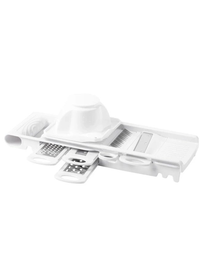 Multifunctional mandoline slicer with grater and food holder. - Image 1