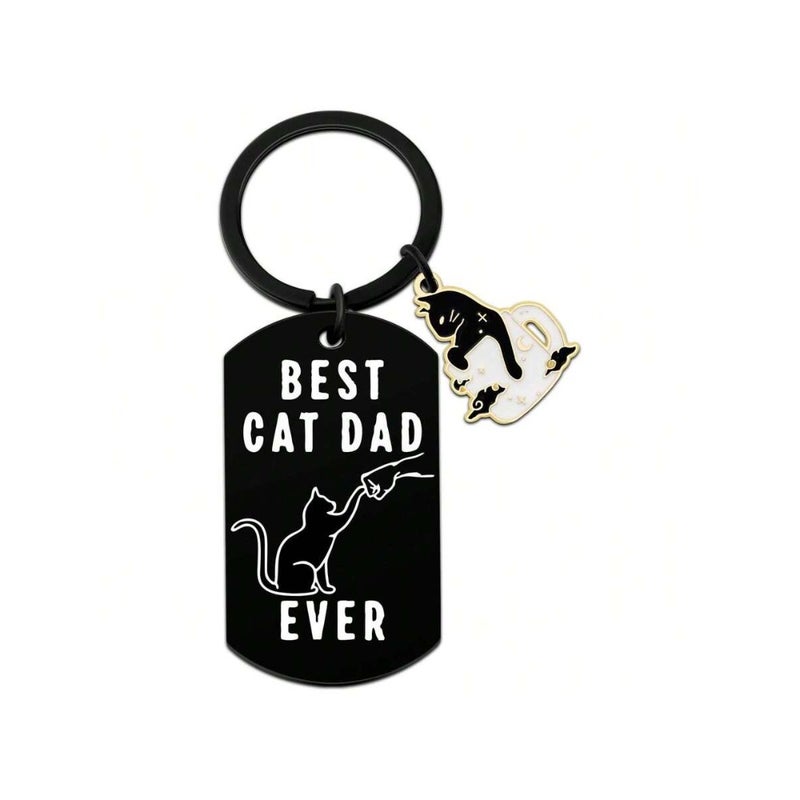 1pc Cat Dad Gift, Cute Cat Gift For Cat Dad, Cat Themed Gift For Cat Lovers, Men's Dad Keychain, Best Cat Dad Gift, Personalized Keychain For Dad, Birthday Christmas Gift, Car Accessories, Bag Charm, Backpack Pendant, Suitable For School, Gothic Y2K Style Gifts For Mother, Father, Graduation, And Teacher - Image 4