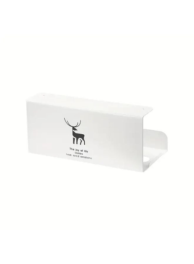 White No Drill Adhesive Mount Kitchen Tissue Holder Stag Head Design - Image 1