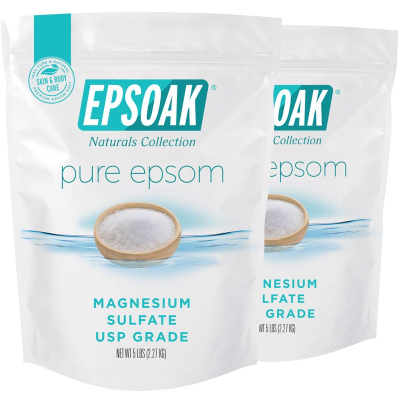 Epsoak Epsom Salt â€“ 10 lb (Two 5 lb Resealable Bags), Magnesium Sulfate USP, Unscented, Made in USA, Perfect for Bath, Spa, and Soaking - Image 1