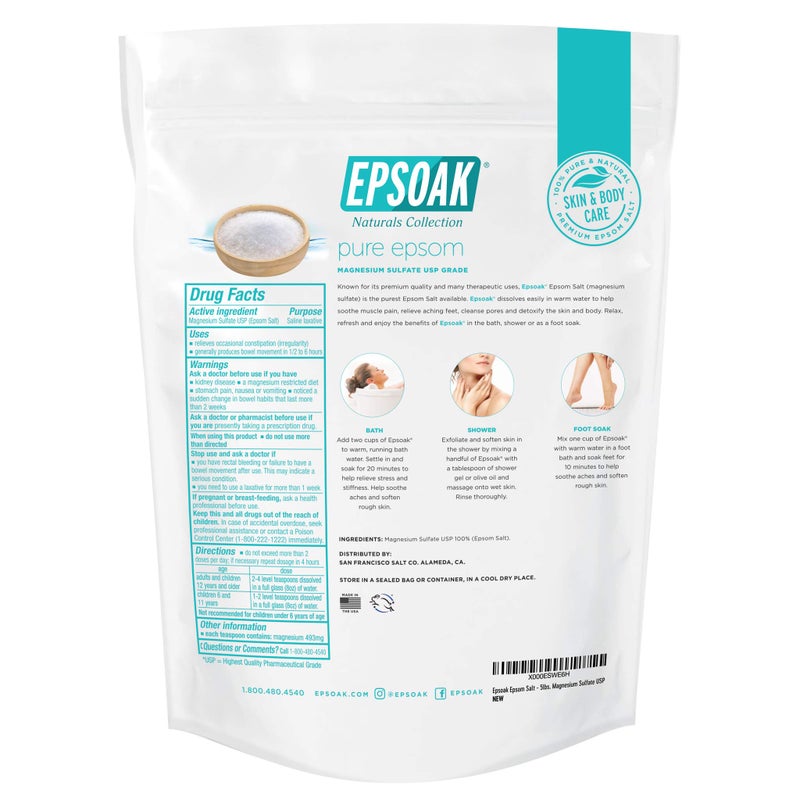 Epsoak Epsom Salt â€“ 10 lb (Two 5 lb Resealable Bags), Magnesium Sulfate USP, Unscented, Made in USA, Perfect for Bath, Spa, and Soaking - Image 2