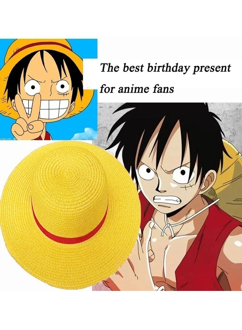 general 1 Piece Luffy Straw Hat Anime Cartoon Sunscreen Straw Hat Japanese Cosplay Hooded Straw Hat Neck Rope Luffy Flat Top Hat Adult  - Image 3