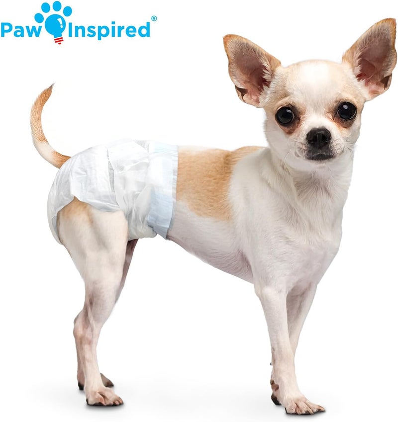 Paw Inspired مناديل صحية للكلاب قابلة للتخلص من ماركة Paw Inspired، سعة 32 قطعة | مناديل صحية للكلاب الإناث بحماية فائقة | مناسبة للكلاب في فترة الحرارة، أو التي تعاني من مشاكل في التبول أو عدم القدرة على التحكم في التبول (حجم XXS، 32 قطعة) - Image 4