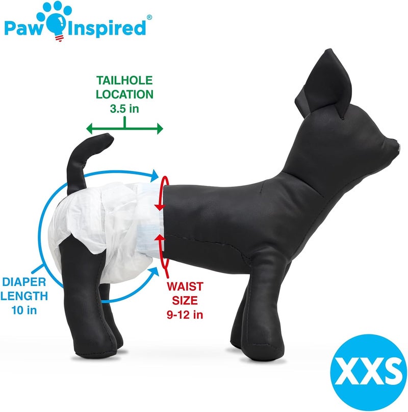 Paw Inspired مناديل صحية للكلاب قابلة للتخلص من ماركة Paw Inspired، سعة 32 قطعة | مناديل صحية للكلاب الإناث بحماية فائقة | مناسبة للكلاب في فترة الحرارة، أو التي تعاني من مشاكل في التبول أو عدم القدرة على التحكم في التبول (حجم XXS، 32 قطعة) - Image 5