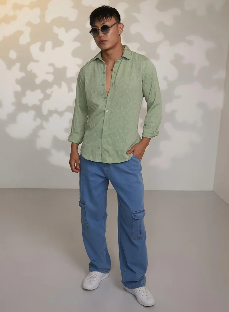CAHOOT  Men's Sage Green Geometric-Texture Shirt for Men | Best Price UAE