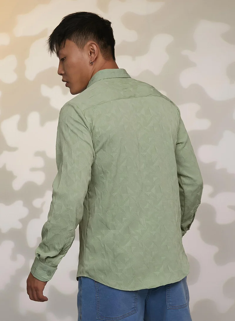 CAHOOT  Men's Sage Green Geometric-Texture Shirt for Men | Best Price UAE