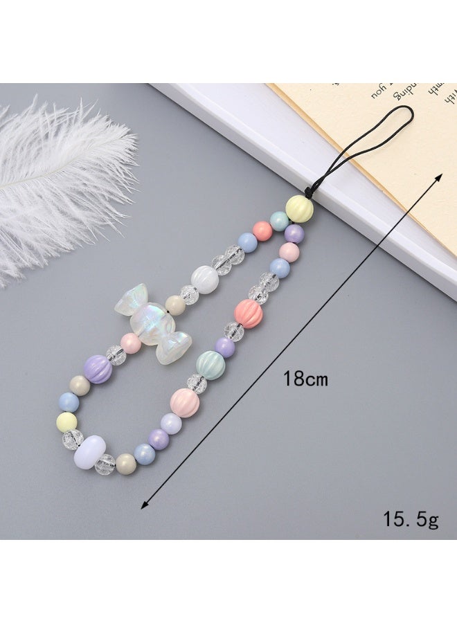 NIBEMINENT Phone Charm/ Chain Strap for Women Girls, Pearl Bow Cell Phone Case Lanyard Wrist Strap