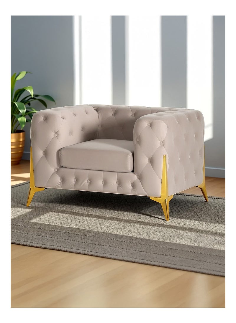 ROYALOAK Royaloak Ankara Fabric Single Seater Sofa | Diamond Tufting Design on All Sides | Gold Plated Metal Legs | Metal Frame Support | Fabric Upholstery | Sofa Single Seater | Durable & Long-lasting  - Image 2