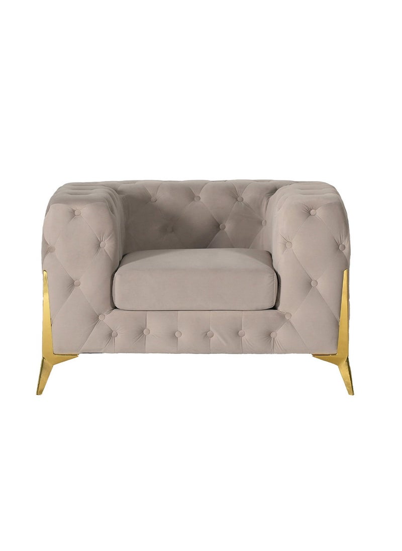 ROYALOAK Royaloak Ankara Fabric Single Seater Sofa | Diamond Tufting Design on All Sides | Gold Plated Metal Legs | Metal Frame Support | Fabric Upholstery | Sofa Single Seater | Durable & Long-lasting  - Image 3