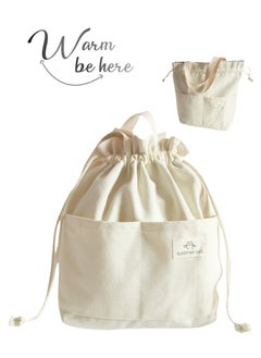 Thermal Insulated Canvas Lunch Box Bag for Men Ladies Kids with Strap Handles,Office Lunch Bag,White,Wide Open Easy to Clean,Double-layer Insulated Large Size, Waterproof,Oilproof,Multi-pocket Easy to Separate Lunch Boxes,Fruit,Tableware,Drinks, for Office Work School Picnics Travel 32X28X11cm(13X11X4inch)