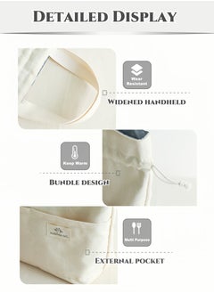 Generic Thermal Insulated Canvas Lunch Box Bag for Men Ladies Kids with Strap Handles,Office Lunch Bag,White,Wide Open Easy to Clean,Double-layer Insulated Large Size, Waterproof,Oilproof,Multi-pocket Easy to Separate Lunch Boxes,Fruit,Tableware,Drinks, for Office Work School Picnics Travel 32X28X11cm(13X11X4inch)  - Image 5