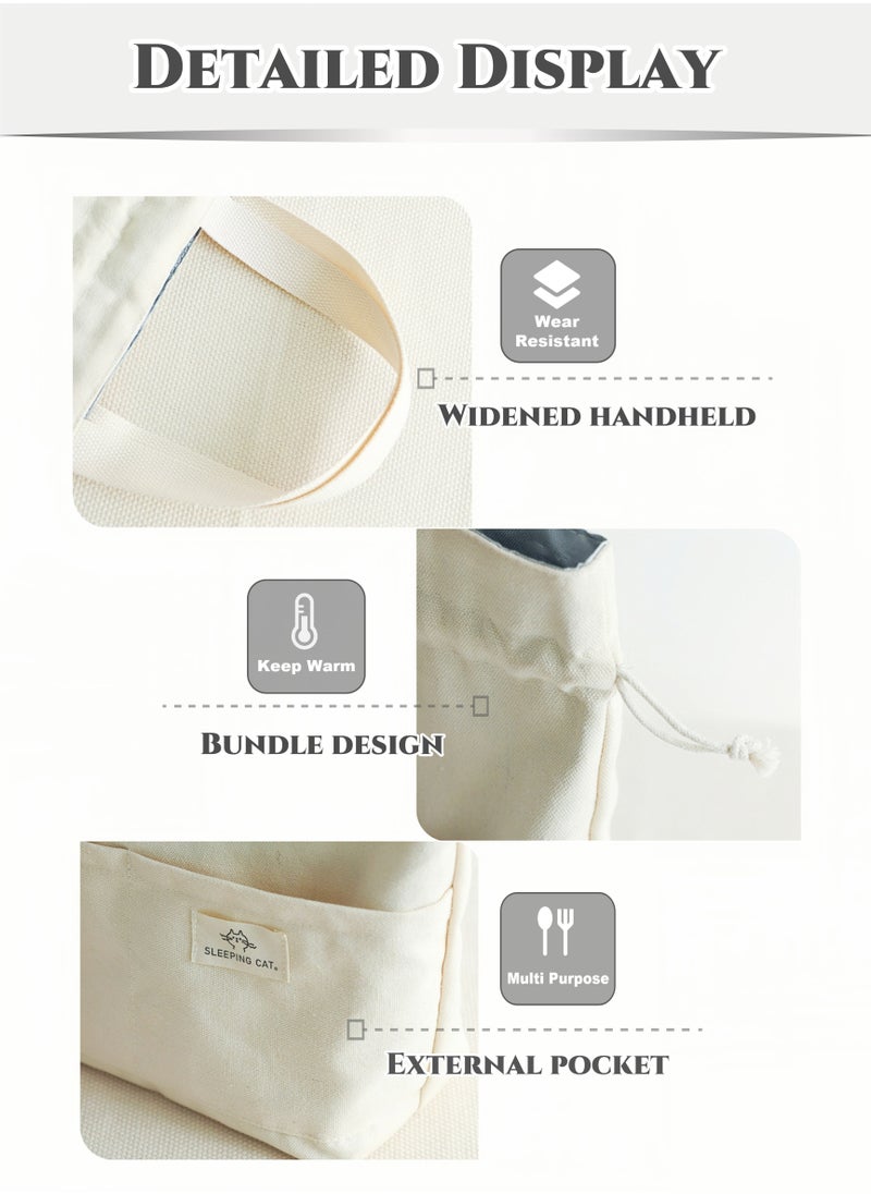 Generic - Thermal Insulated Canvas Lunch Box Bag for Men Ladies Kids with Strap Handles,Office Lunch Bag,White,Wide Open Easy to Clean,Double-layer Insulated Large Size, Waterproof,Oilproof,Multi-pocket Easy to Separate Lunch Boxes,Fruit,Tableware,Drinks, for Office Work School Picnics Travel 32X28X11cm(13X11X4inch) - Image 1