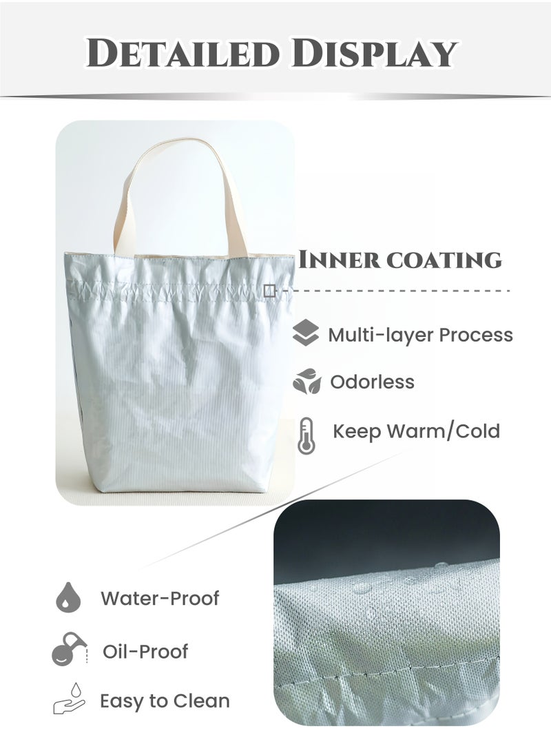 Generic - Thermal Insulated Canvas Lunch Box Bag for Men Ladies Kids with Strap Handles,Office Lunch Bag,White,Wide Open Easy to Clean,Double-layer Insulated Large Size, Waterproof,Oilproof,Multi-pocket Easy to Separate Lunch Boxes,Fruit,Tableware,Drinks, for Office Work School Picnics Travel 32X28X11cm(13X11X4inch) - Image 1