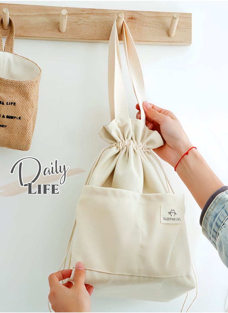 Generic - Thermal Insulated Canvas Lunch Box Bag for Men Ladies Kids with Strap Handles,Office Lunch Bag,White,Wide Open Easy to Clean,Double-layer Insulated Large Size, Waterproof,Oilproof,Multi-pocket Easy to Separate Lunch Boxes,Fruit,Tableware,Drinks, for Office Work School Picnics Travel 32X28X11cm(13X11X4inch) - Image 1